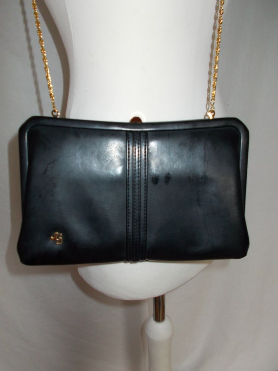 Vintage Jane Shilton Black Leather Japelle Handbag purse