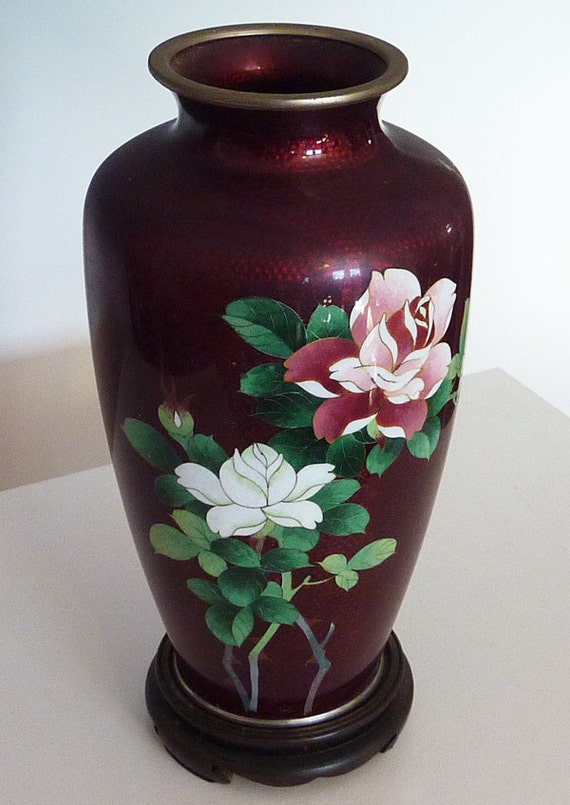 JAPANESE CLOISONNE VASE vintage antique Floral design