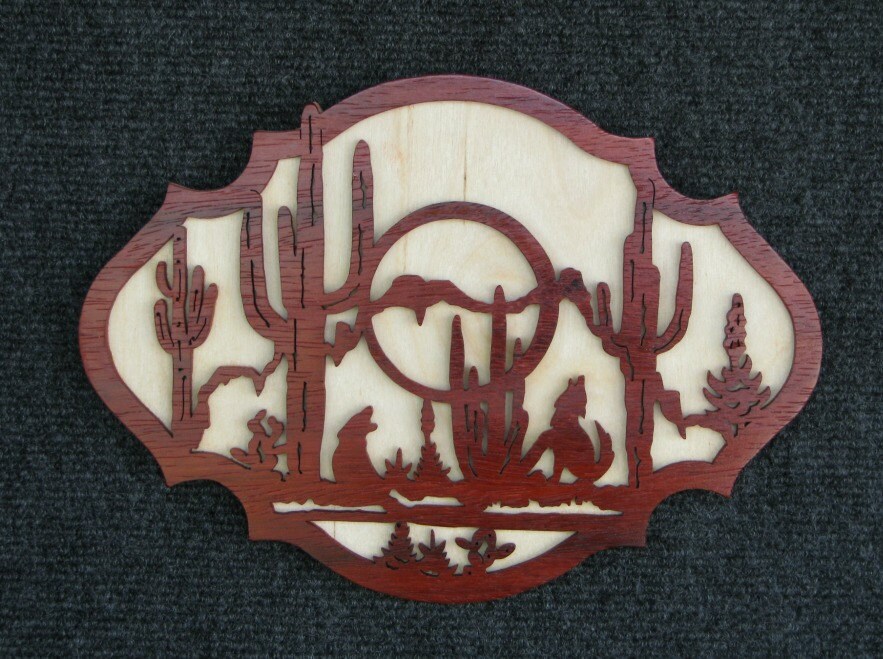 Scroll saw fretwork wood Southwest Desert Scene wall hanging