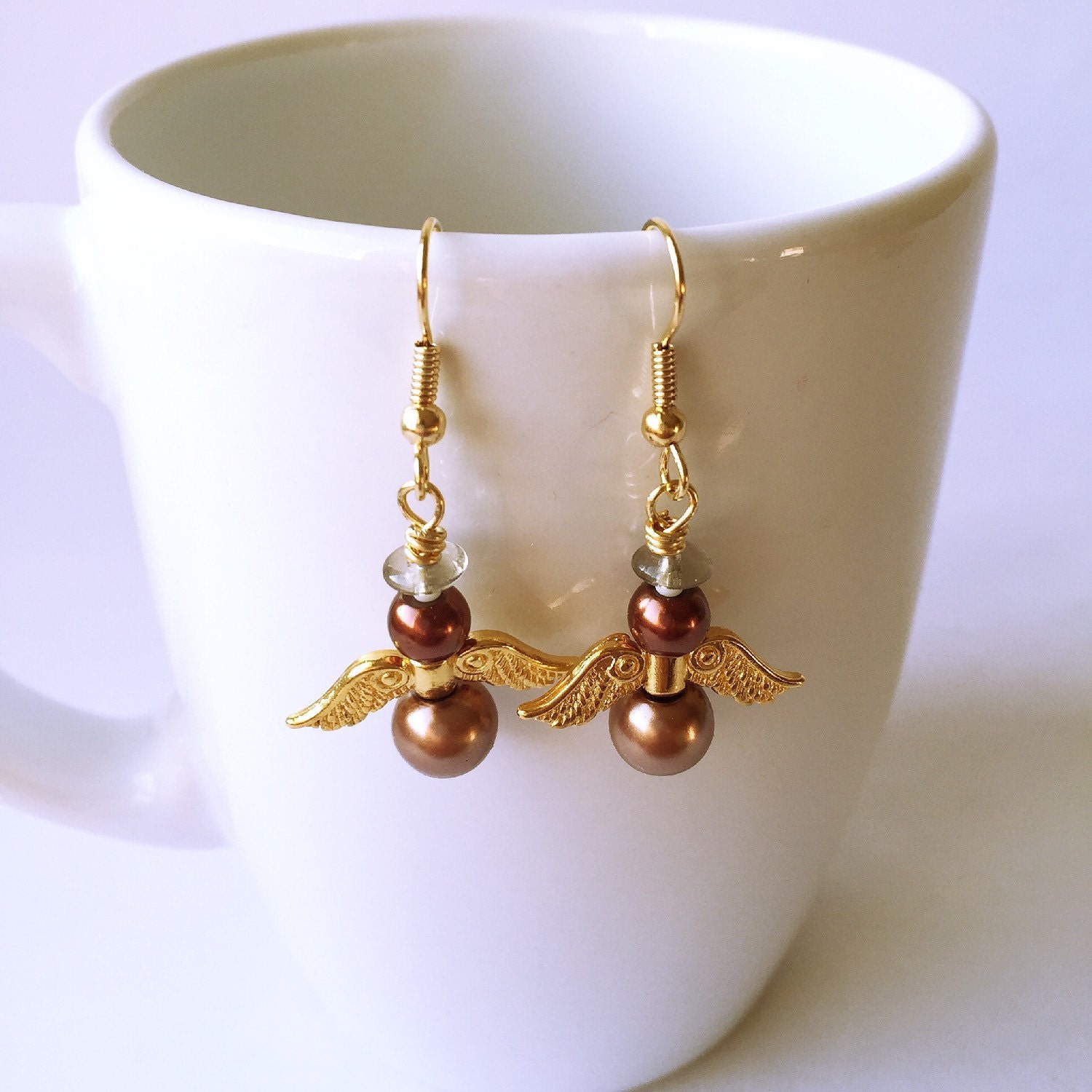 Beaded angel earrings angel wing earrings pearl angel by GemSparks