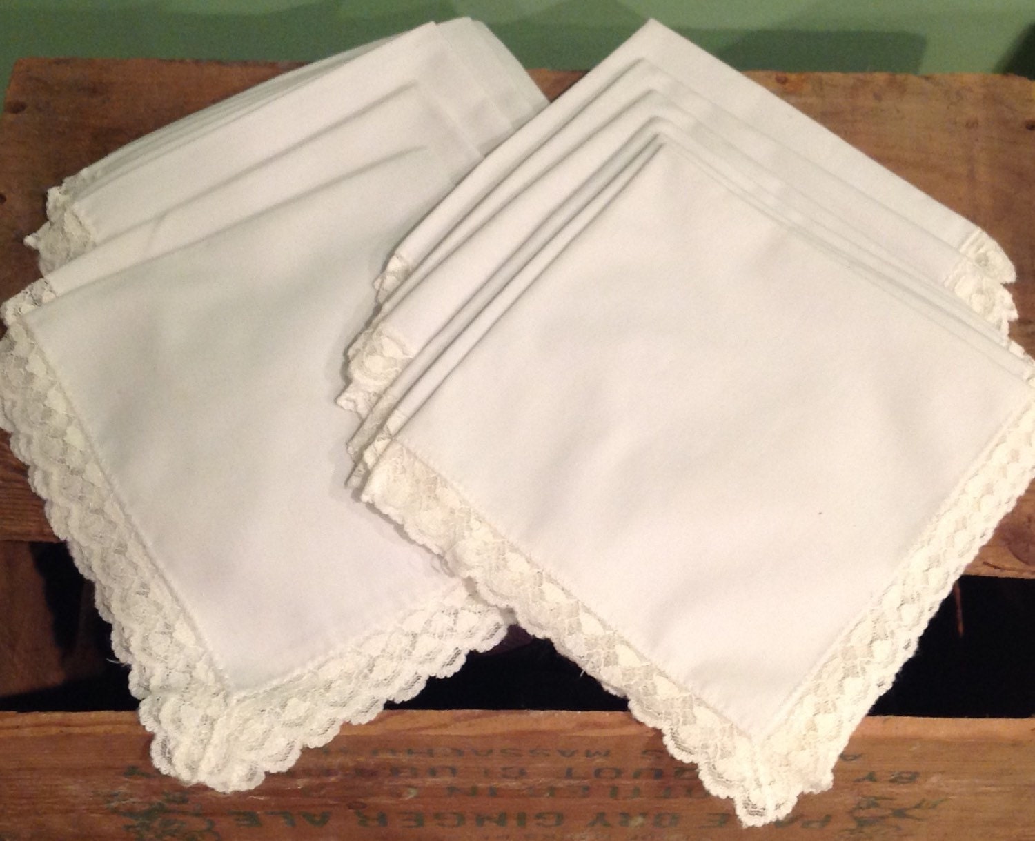 Linen napkins with lace trim-11napkins