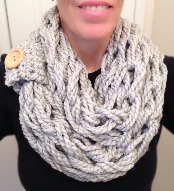 Loose Arm Knit Infinity Scarf with Button Cuff Detail