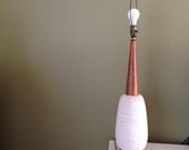 Mid Century Modern Teak White Ceramic Chrome Extra Tall Table Lamp - mcm decor living mint collectible 