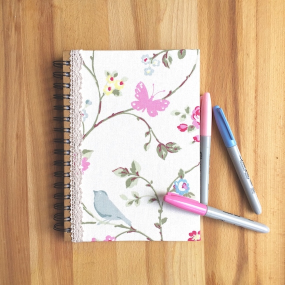 Fabric covered A5 spiral bound notebook with lined by Hertsdale