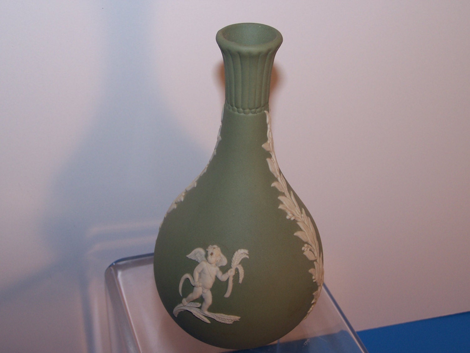 Wedgewood Sage Green Jasperware Bud Vase with Original Box