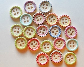 20 Mixed Dotted Design Wood Sewing Buttons - #WS-00001