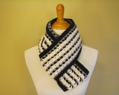 Mountain Mist infinity scarf blue gray and white crochet scarf