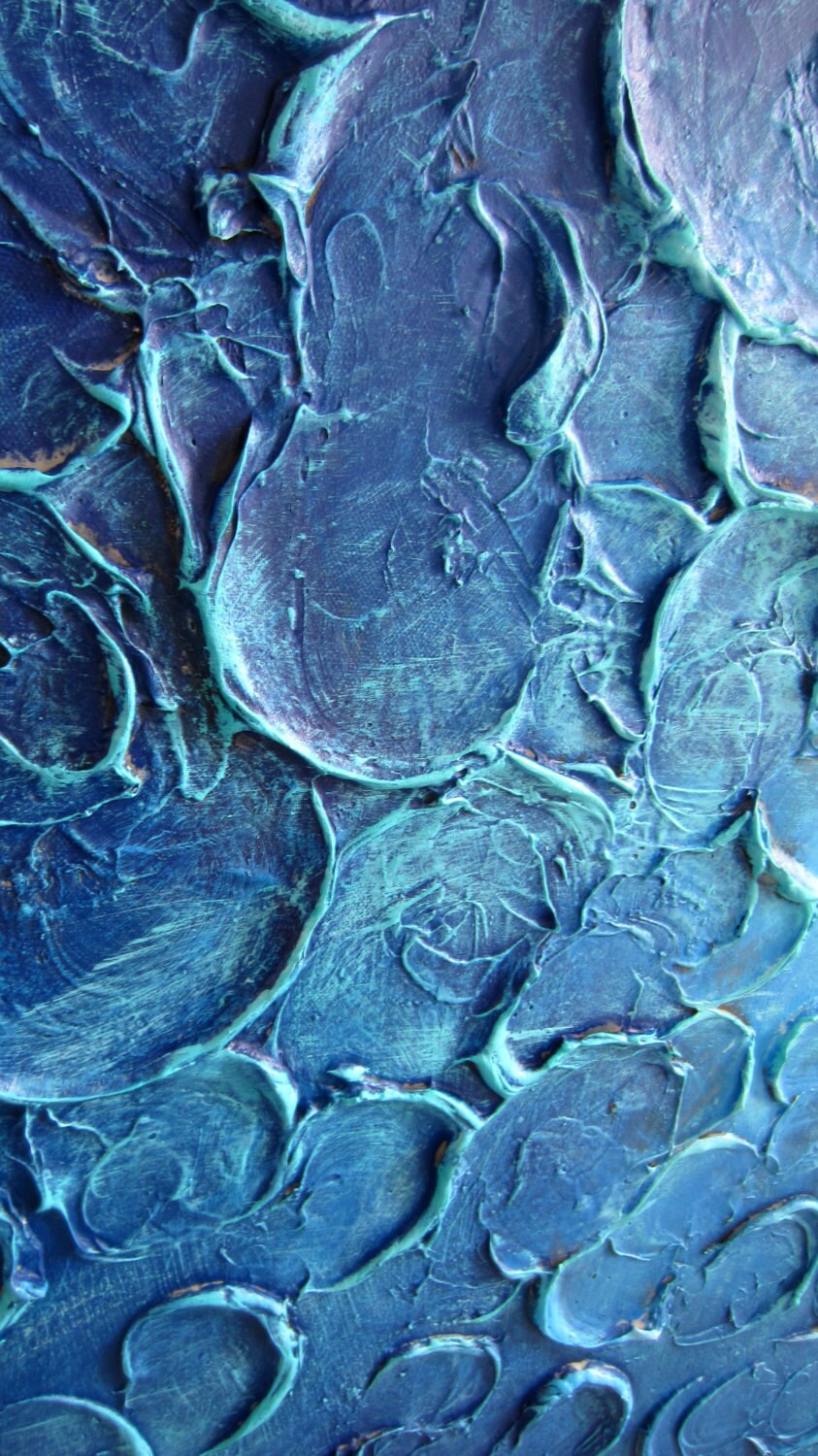 Original EXTRA LARGE Blue Wall Art Textured Painting Canvas