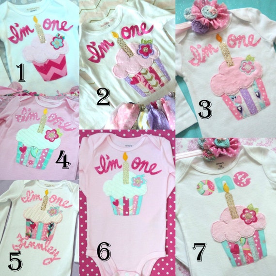 Cupcake first birthday onesie baby girl 1st by RockabyeJoss
