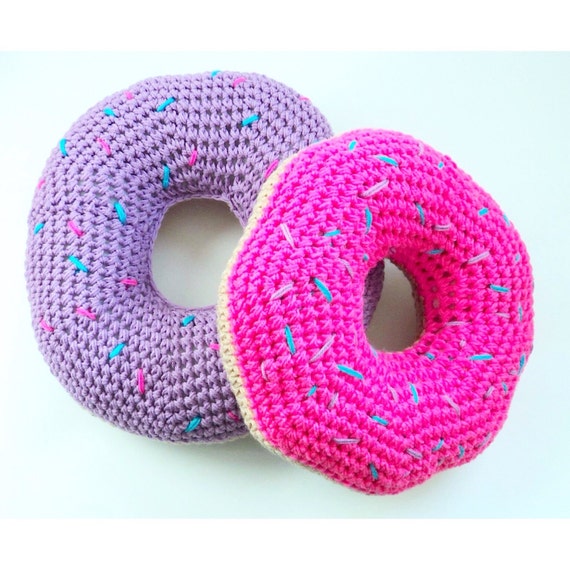 Crochet Donut Pillow with Sprinkles by OliviaLawsArt on Etsy