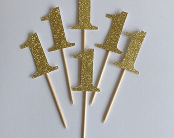 Gold 1st Birthday Cake Toppers Gold Glitter One & By Cardoodle