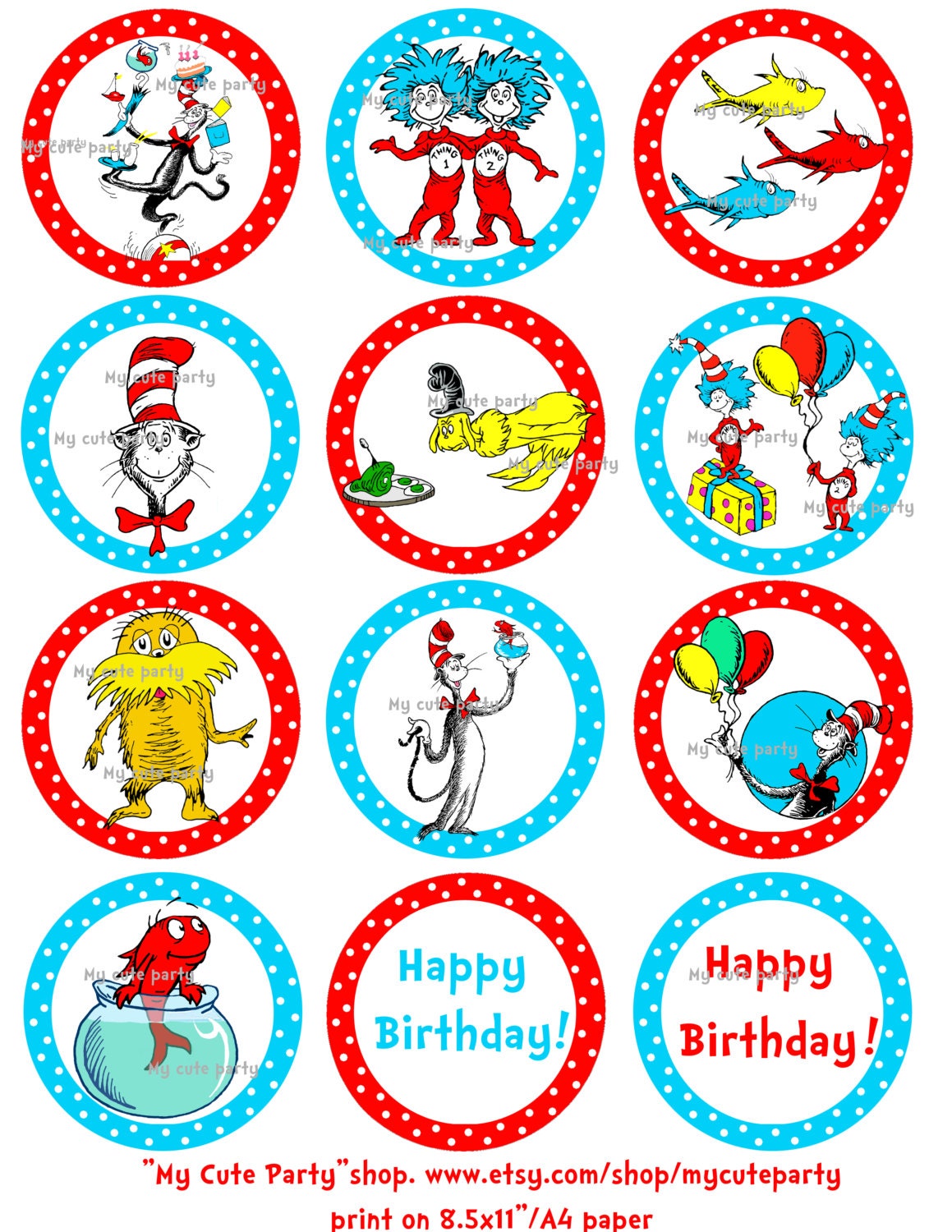 Dr SeussThing 1 Thing 2dr seuss cupcake by MyCuteParty on Etsy