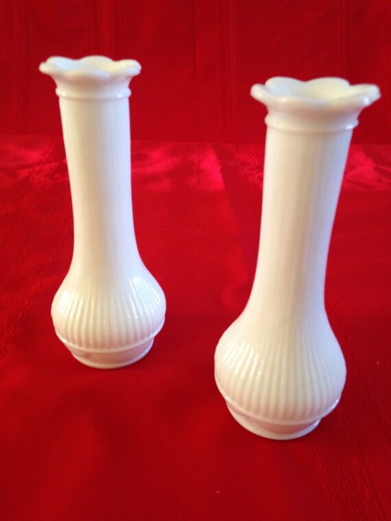 Two Vintage Randall Milk Glass Bud Vases