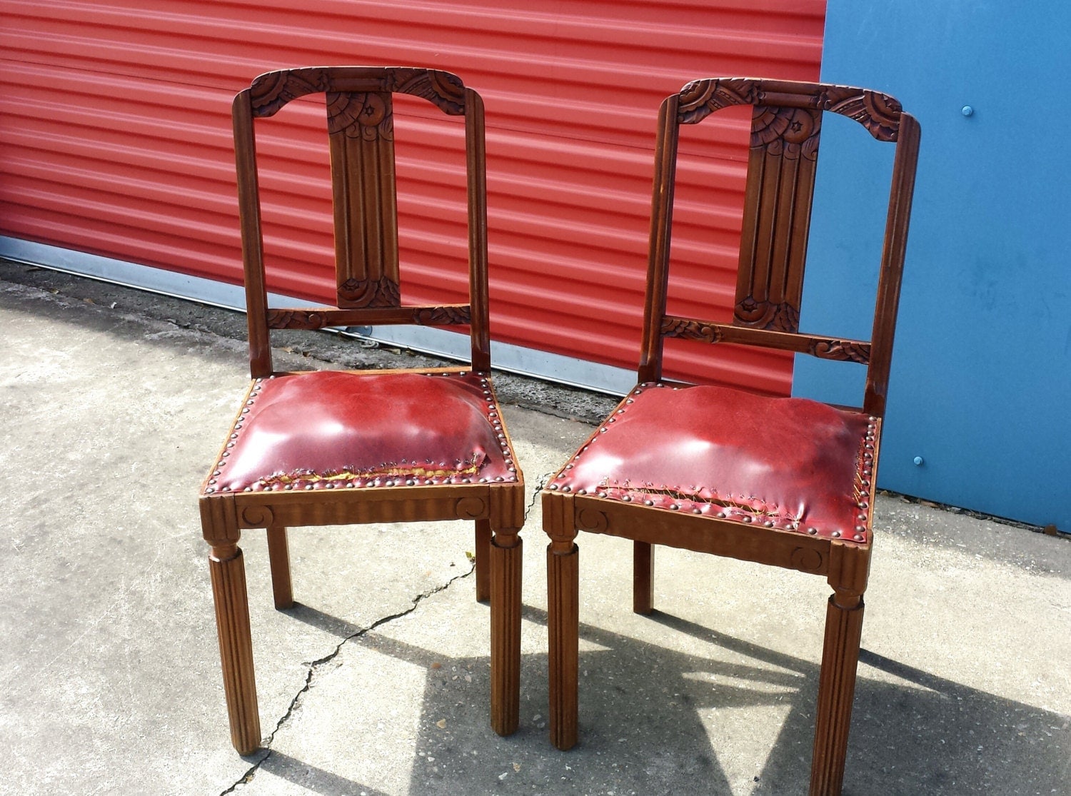 Rare Antique Hand Carved Spanish Colonial Chairs (set of 2