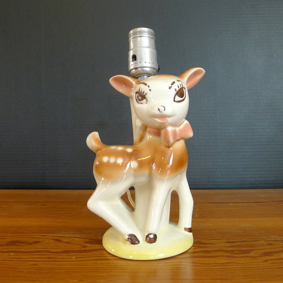 Vintage Baby Deer Lamp Fawn Ceramic Hand Painted by AgedNicely