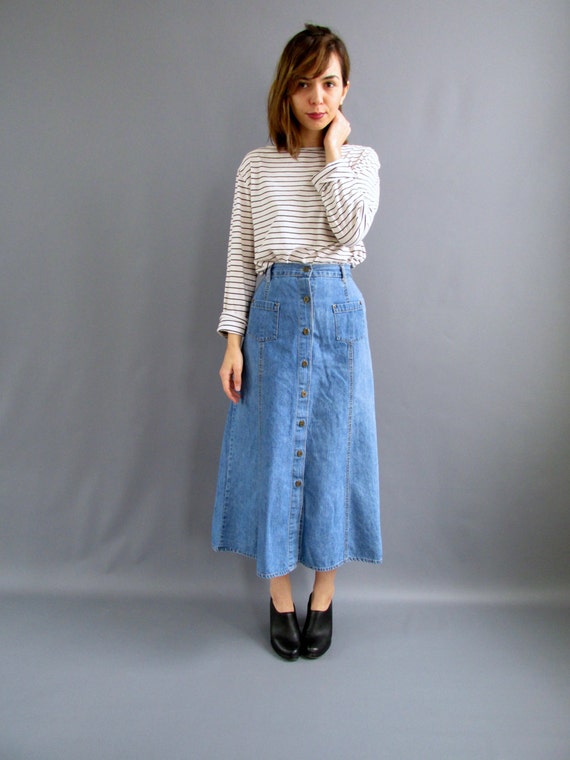 Long Denim A Line Skirt - Dress Ala