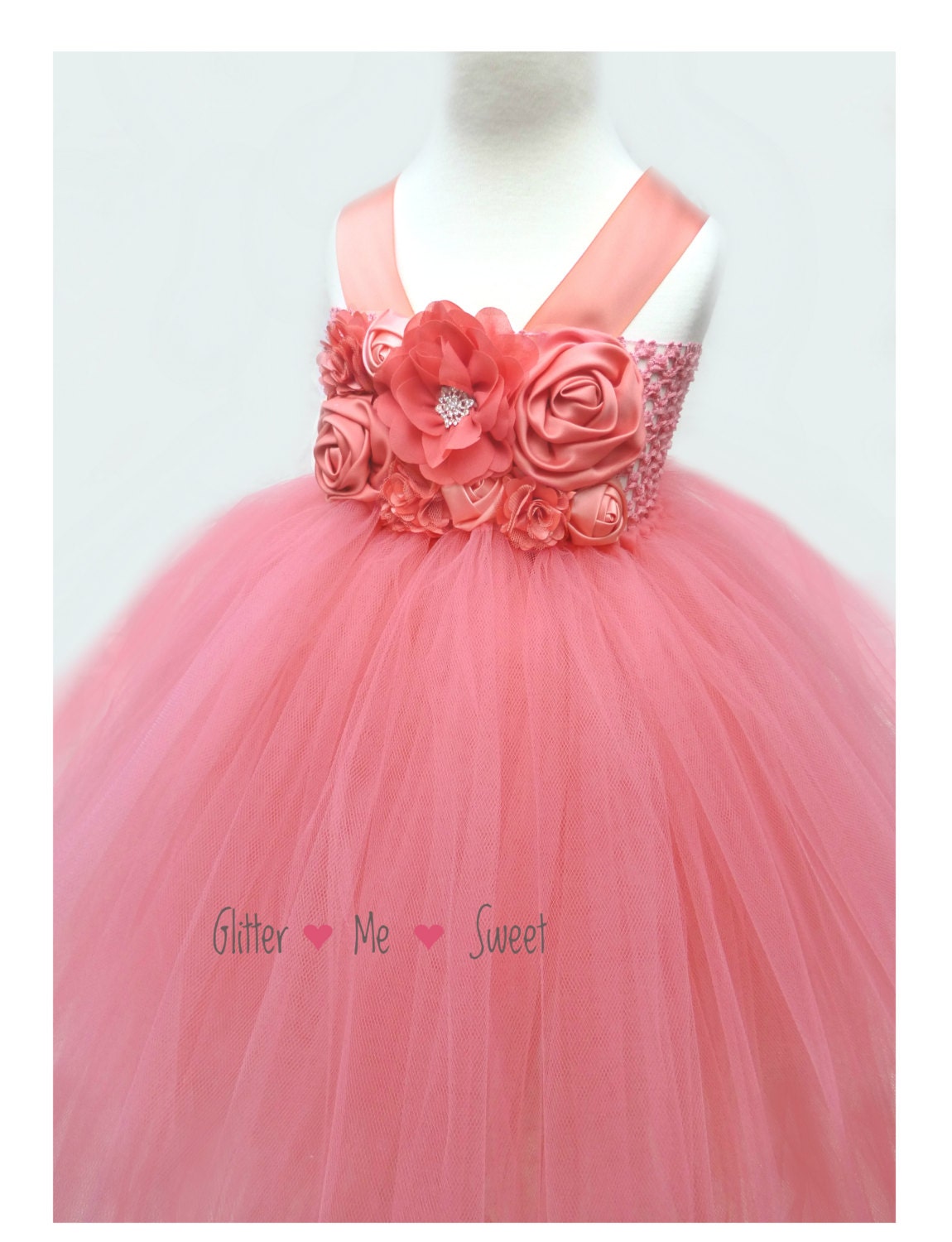 Coral Flower Girl Dress Coral Tulle Dress Coral Tulle