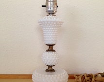 Vintage Hobnail Milk Glass Lamp / White Milk Glass Bedside Lamp / Three