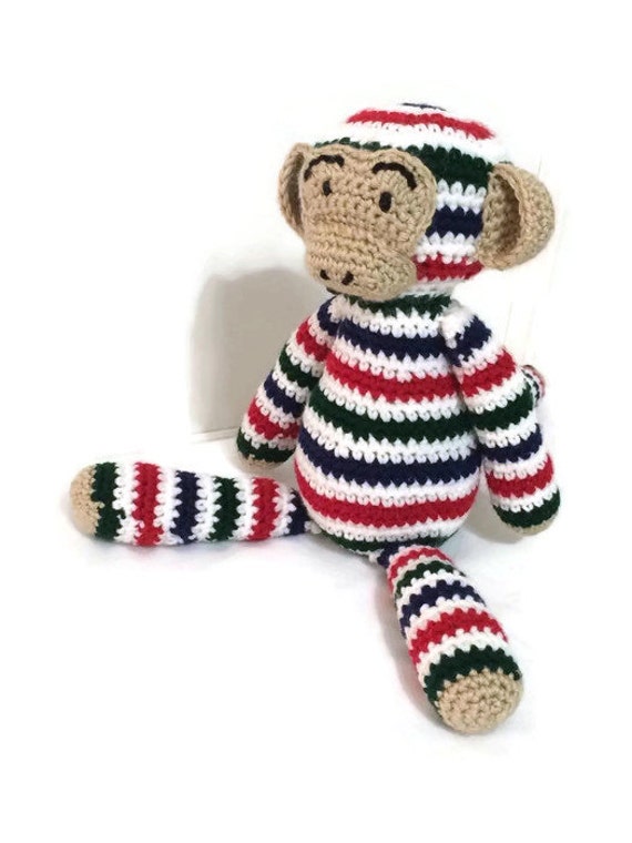 Marty the Monkey Made-To-Order, Custom-Made, Homemade Monkey! Bright, Colorful, Striped, and Cuddly Stuffed Crocheted Monkey.