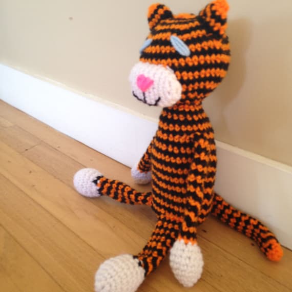 Tiger Doll, Orange and Black Cuddly Kitty Cat Doll, Gift for Child, Tiger Amineko Amigurumi, Childrens Toy, Kids Stuffed Animal, Kids Lovey