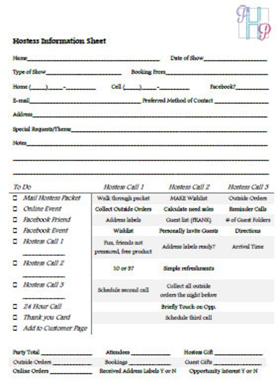 Hostess Tracking Sheet by JustHappyPrints on Etsy