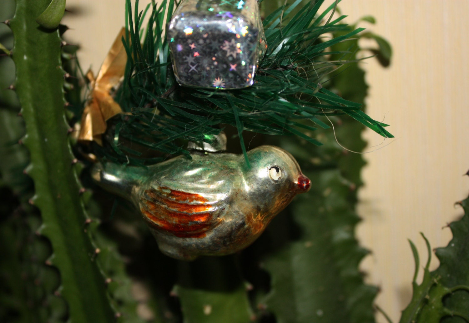 RARE bird Christmas tree Glass Ornament tree toy vintage