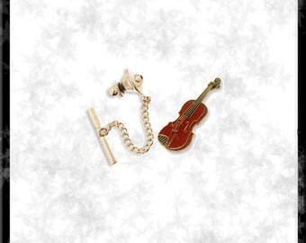 Gold & Cloisonné Violin Tie Tack