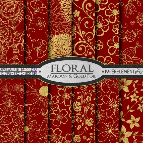 Maroon and Gold Digital Paper Red and Gold Digital Paper, Maroon