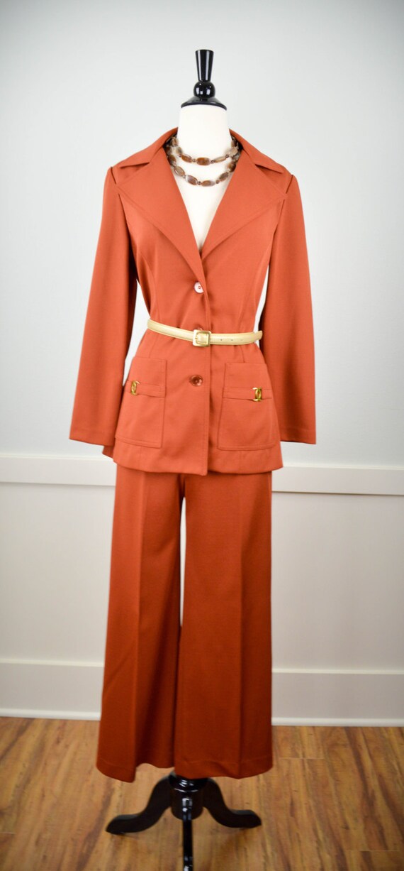 1970s Polyester Suit Color Rust Brown by Jack Winter Sz