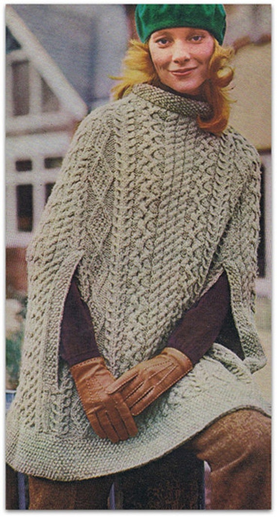Vintage pdf Knitting Pattern for Irish Cape / Poncho in Aran