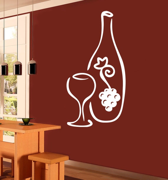 Wine Bottle Wall Vinyl Decal Cafe Stickers Glass Art Interior