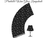Black Music Notes Party Decor, Printable Lampshade, Wine Glass Lampshade, DIY Party, Paper Lampshade, Wine Glass Lamp, Wine Glass Lamp Shade