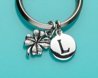 Four Leaf Clover Keychain, Four Leaf Clover Key Ring, Good Luck, Shamrock, Initial Keychain, Personalized Keychain, Custom Keychain, 149