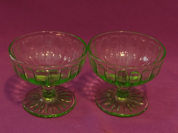Green by Cups Dessert  Federal 1933 dessert 1928 cups Co. Sherbet 2 vintage Glass Vintage