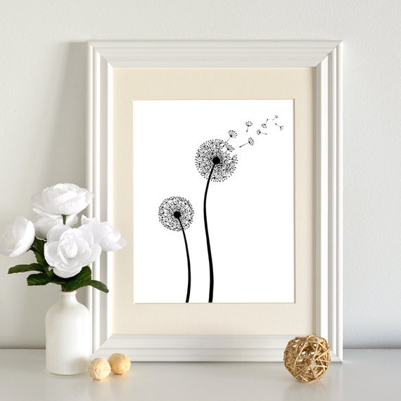 Printable Dandelion Print Black and White by BohoKateStudio