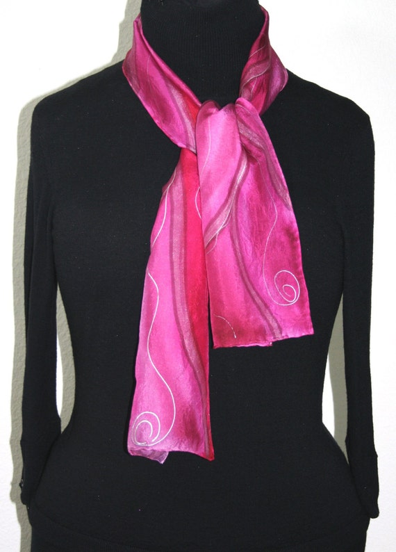 Pink Silk Scarf. Hot Pink Hand Painted Silk by SilkScarfCollection