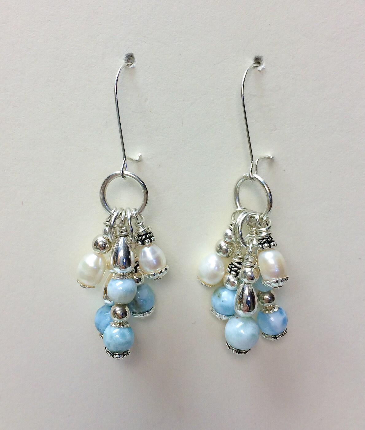 Larimar Freshwater Pearl and Sterling Silver Earrings