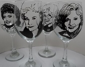 Golden Girls, Hand painted glasses, Painted wine glasses