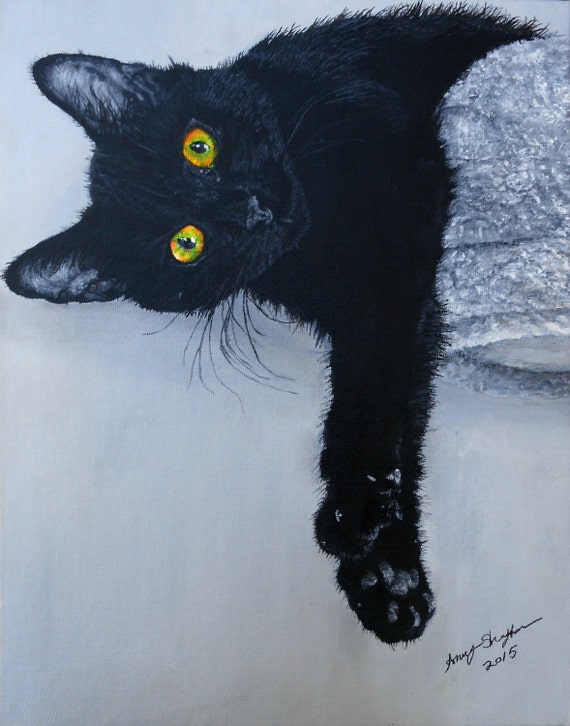 Black Cat  Acrylic Painting Original by AmyShaffer13 on Etsy