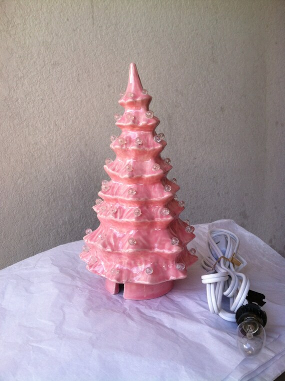 small ceramic pink christmas tree with clear lights cord small ceramic pink christmas tree with clear lights cord