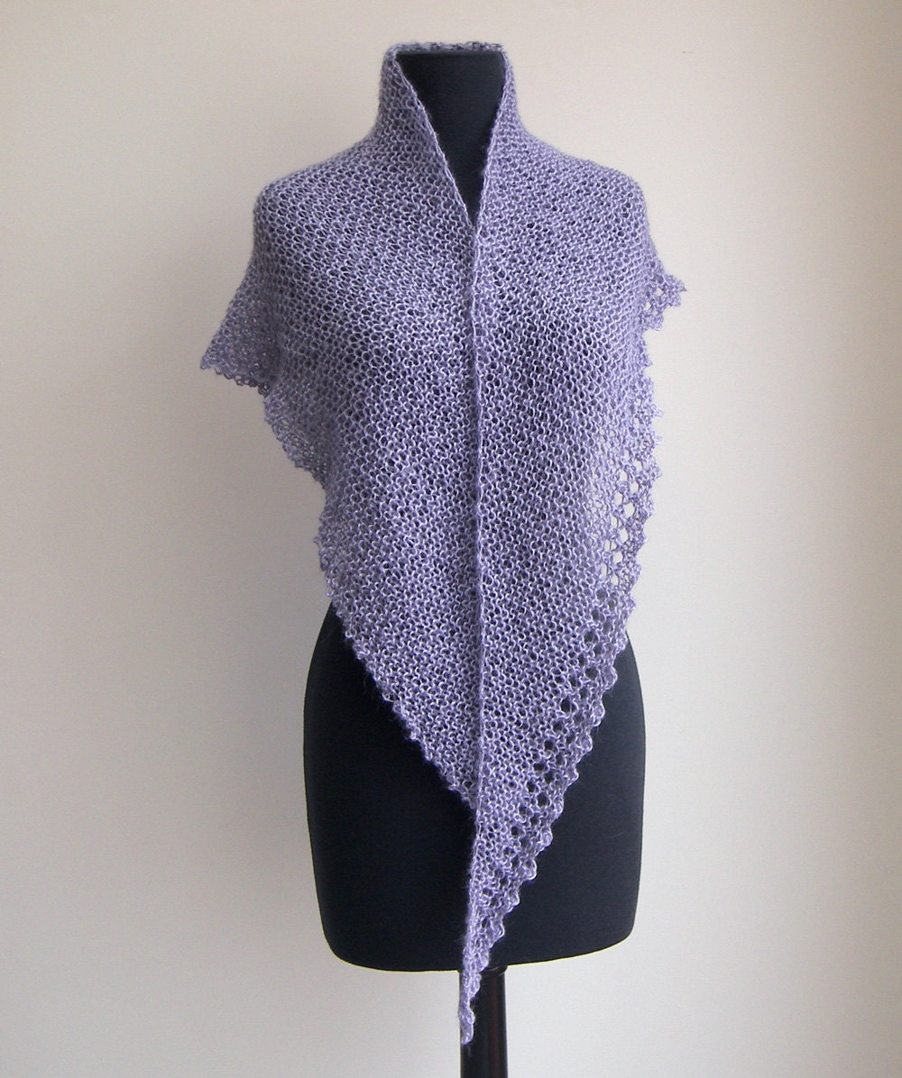 Hand Knit Asymmetrical Lace Scarf Cowl Wrap Head Covering