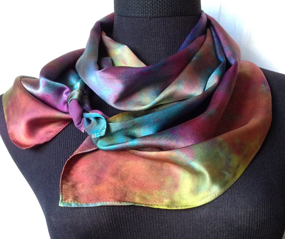 Hand Dyed Silk Charmeuse Scarf in Multicolors by sherrybingaman