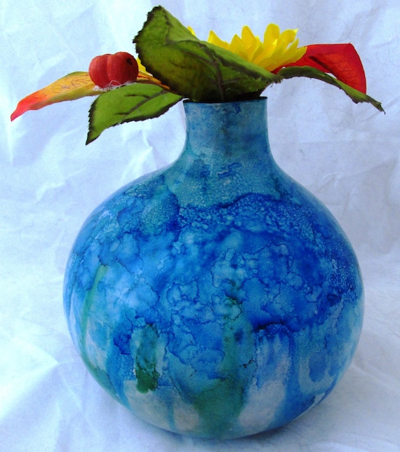 Items similar to GOURD vase homegrown hand painted homemade BLUES