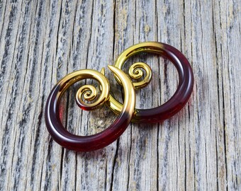 14G - 2G | Gold Tipped Garnet | Mini Spirals Made to Order - Gauged Glass Body Jewelry for Stretched Piercings by Glassheart