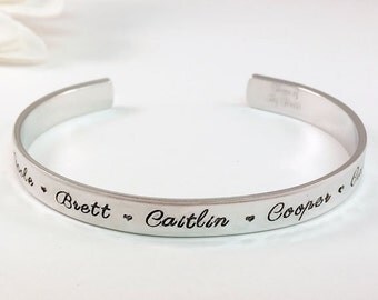 Personalized Cuff Bracelet, Mother's Bracelet, Aluminum Brag Bracelet Hand Stamped