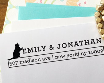 CUSTOM self inking address STAMP with proof, Eco Friendly self inking custom address stamp, personalized stamper from USA "Cat Lover"