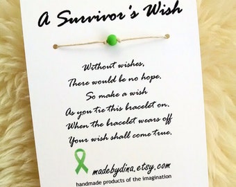 A Survivor's Wish. The Wish Bracelet for Lymphoma Cancer Awareness. Lime Green Ribbon Edition.