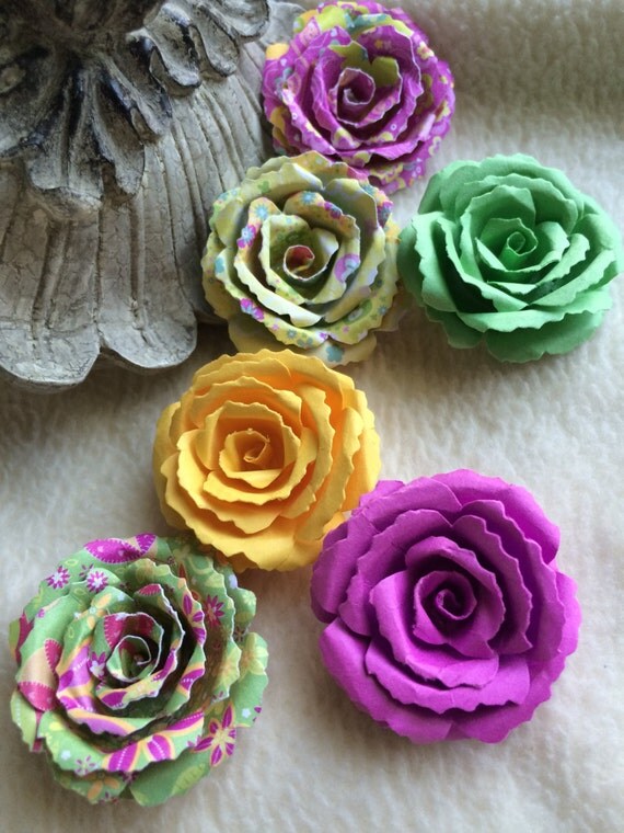 Scrapbook Paper Flowers...6 Piece Set Very Bright and Cheery