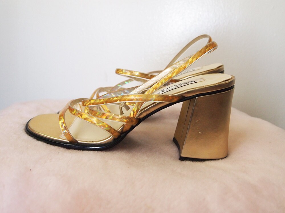 SALE // GOLDIE // Vintage 90s Strappy Sandals Holographic