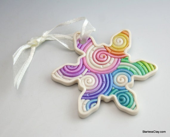 rainbow snowflake christmas ornament in fimo by starlessclay rainbow snowflake christmas ornament in fimo by starlessclay